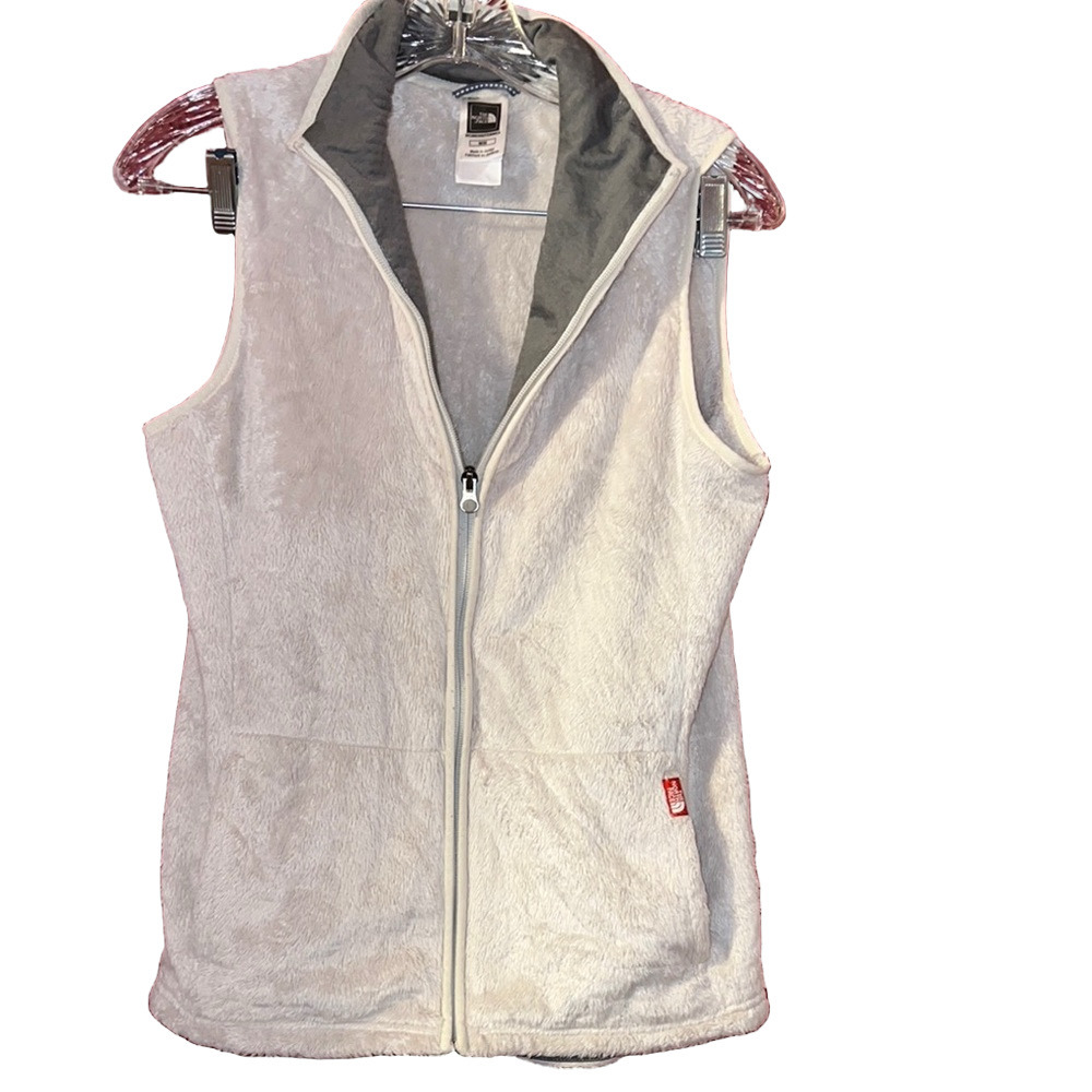 The North Face Cream and Gray Fleece Vest M